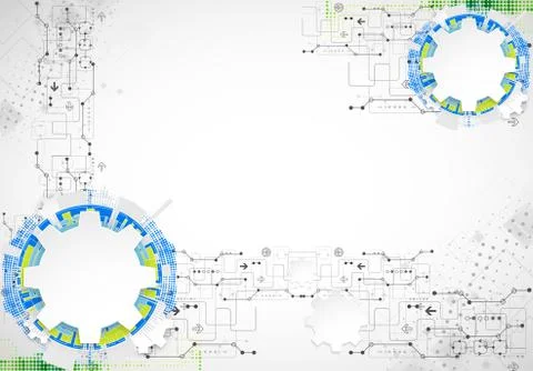 Abstract technological background with various technological elements. Stock Illustration