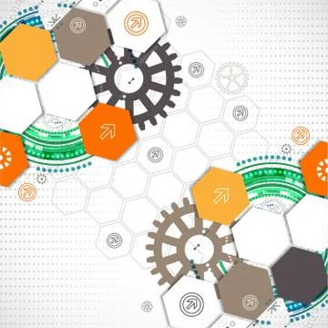 Abstract technological background with various technological elements Illustrazione stock