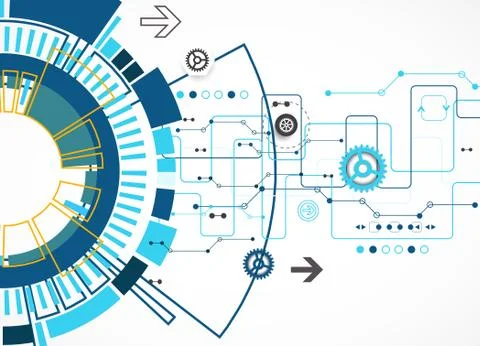 Abstract technological background with various technological elements. Illustrazione stock