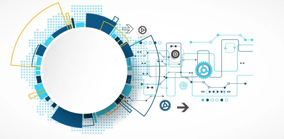 Abstract technological background with various technological elements. Stock Illustration