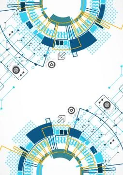 Abstract technological background with various technological elements. Illustrazione stock