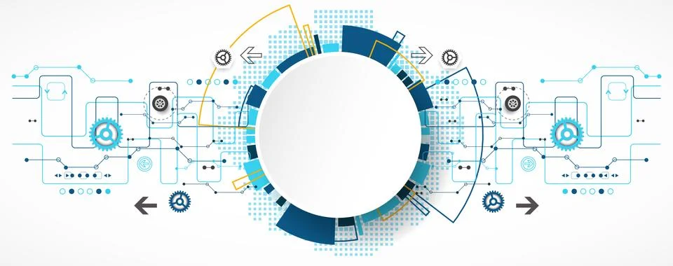 Abstract technological background with various technological elements. 스톡 일러스트