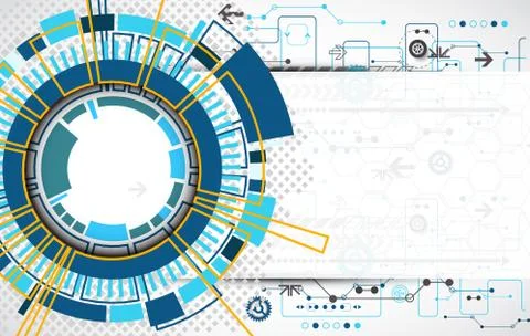 Abstract technological background with various technological elements. Stock Illustration