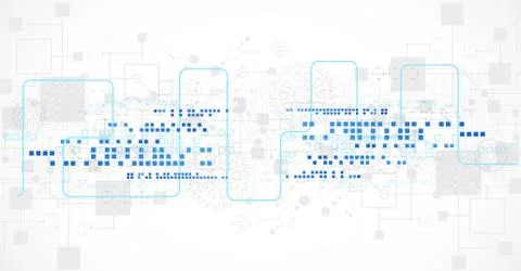 Abstract technological background with various technological elements. Illustrazione stock