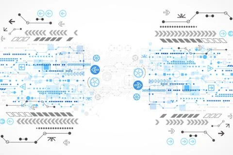 Abstract technological background with various technological elements. Stock Illustration