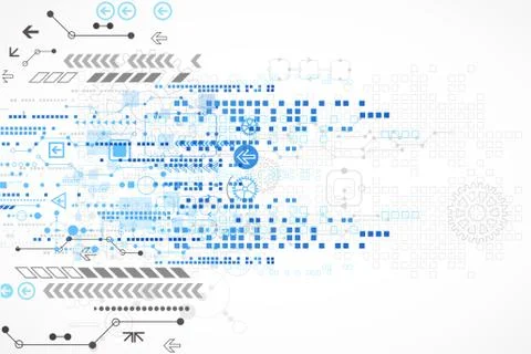 Abstract technological background with various technological elements. 스톡 일러스트