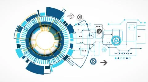 Abstract technological background with various technological elements. Stock Illustration