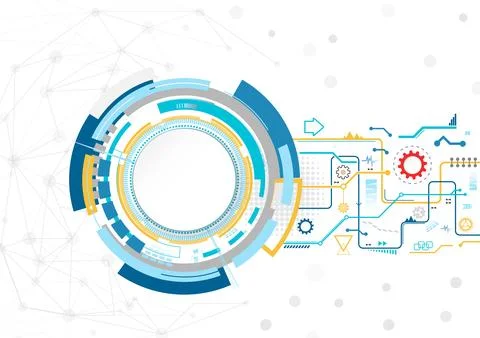 Abstract technological background with various technological elements. Stru.. Illustrazione stock