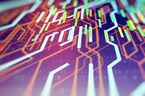 Abstract technological background in vibrant colors with a digital code. Stock Photos