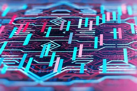 Abstract technological background in vibrant colors with a digital code. Stock Photos