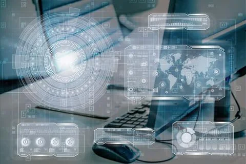 Abstract technological blue and white background. Global business concept Stock Illustration