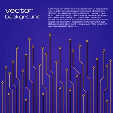 Abstract technological blue background with yellow elements of the microchip Stock Illustration
