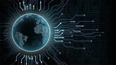 Abstract Technological Blue Earth Planet Loop Animation Stockbeeldmateriaal 150611628