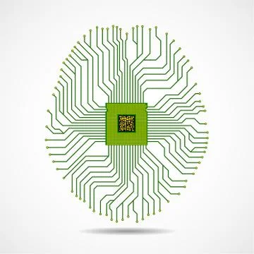Abstract technological brain, artificial intelligence with cpu, circuit board Stock Illustration