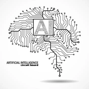 Abstract technological brain with Artificial Intelligence. Circuit board br.. Stock Illustration