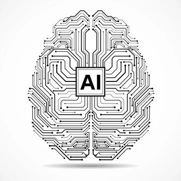 Abstract technological brain with Artificial Intelligence. Circuit board br.. Stock Illustration