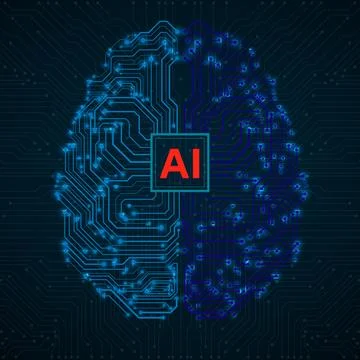 Abstract technological brain with Artificial Intelligence. Circuit board br.. Stock Illustration