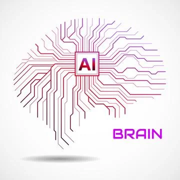 Abstract technological brain with Artificial Intelligence. Circuit board. Vec Stock Illustration