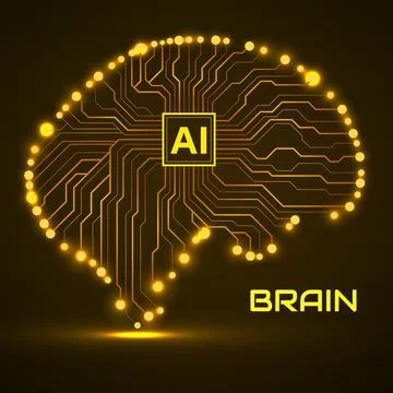 Abstract technological brain with Artificial Intelligence. Circuit board. Vec Stock Illustration