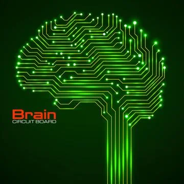 Abstract technological brain with glowing circuit board. Vector illustration Illustrazione stock