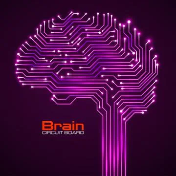 Abstract technological brain with glowing circuit board. Vector illustration Stock Illustration