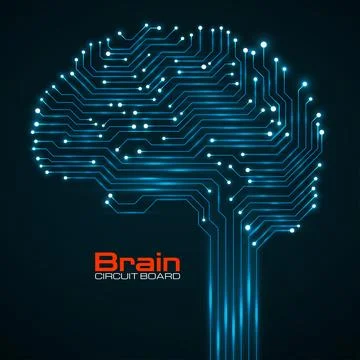 Abstract technological brain with glowing circuit board Stock Illustration