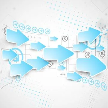 Abstract technological business background with blue arrows Illustrazione stock