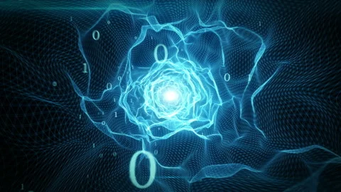 Abstract technological digital virtual tunnel for data transmission in binary Stock Footage 86136809
