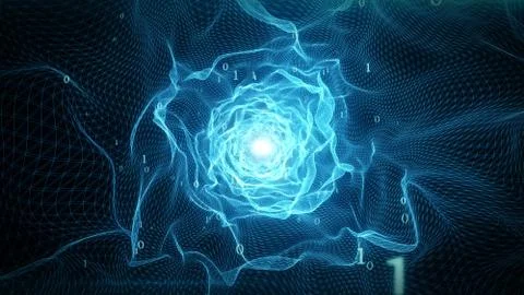 Abstract technological digital virtual tunnel for data transmission in binary Illustration