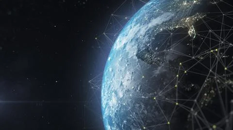 Abstract technological globalization of the Earth in 3D graphics. Artificial Stock-Illustration