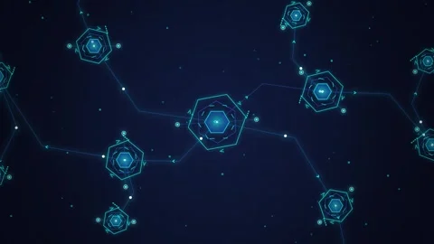Abstract technological network nodes connected by digital lines on dark bac.. 스톡 동영상 347199953