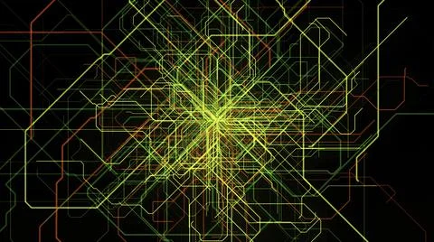 Abstract technological pipeline movement on black screen background. Animation Stockillustratie