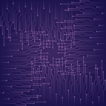 Abstract technological purple background with elements of the microchip Stock Illustration