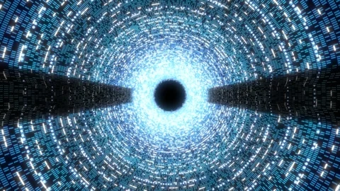 Abstract technological scene of cyber world, sci-fi particle tunnel, glowing Stock Footage 323364941