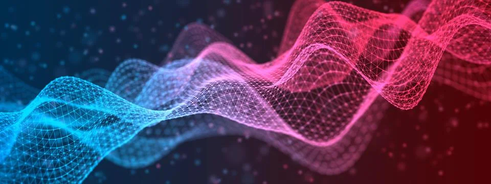 Abstract technological wavy background consisting of triangular mesh Illustrazione stock