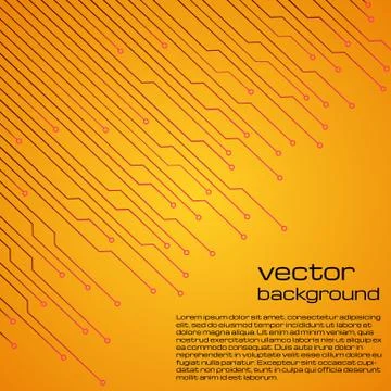 Abstract technological yellow background with elements of the microchip Stock Illustration