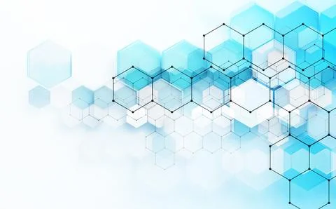 Abstract technology and digital hi tech hexagons backdrop.3d illustration Stock Illustration