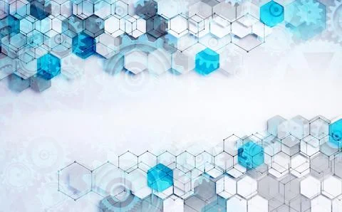 Abstract technology and digital hi tech hexagons backdrop.3d illustration Stock Illustration