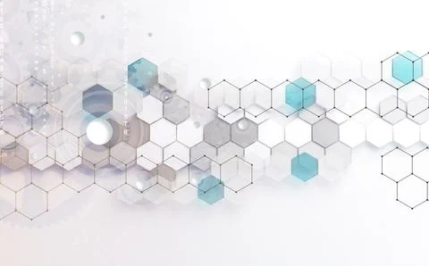 Abstract technology and digital hi tech hexagons backdrop.3d illustration Stock Illustration