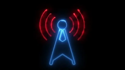 Abstract technology animation with blue cellular signal tower and red radio.. Stock Footage 338084204