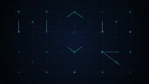Abstract technology animation with blue glowing digital grid lines and cyber Stock Footage 346736637