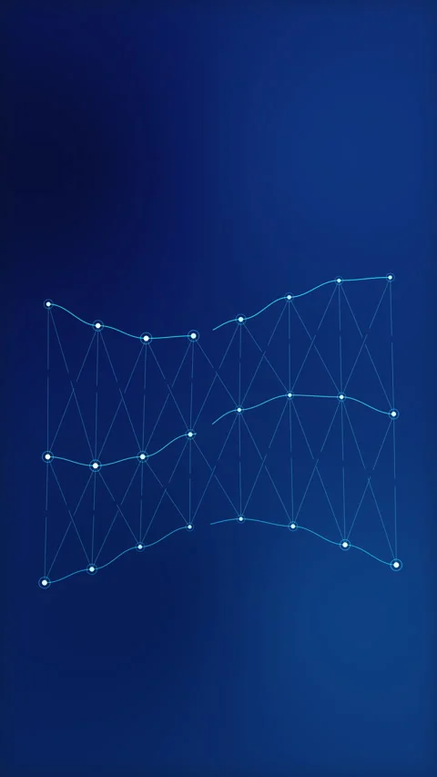 Abstract technology animation with blue wireframe mesh grid network Stock Footage 346863226