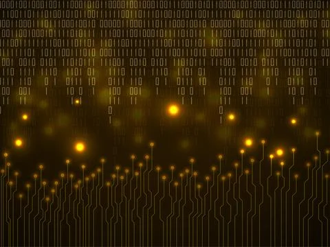 Abstract technology background. Binary code and circuit board, glowing tech イラスト素材