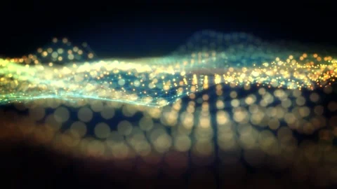 Abstract technology background. Blue and golden digital particle waves and light Stock Footage 176870771