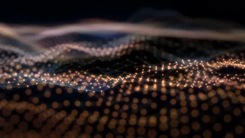 Abstract technology background. Blue and golden digital particle waves and light Stock Footage 176871157