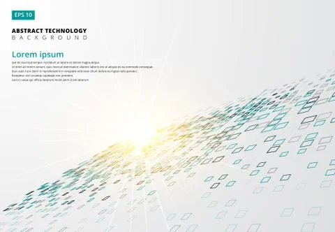 Abstract technology background blue border squares pattern perspective with l Stock Illustration