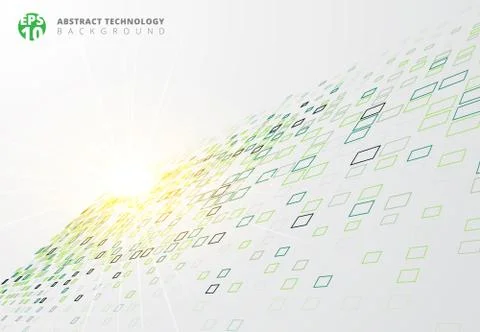 Abstract technology background blue border squares pattern perspective with l Stock Illustration