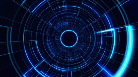 Abstract technology background of blue neon lines forming a futuristic tunnel. Stock Footage 280140759
