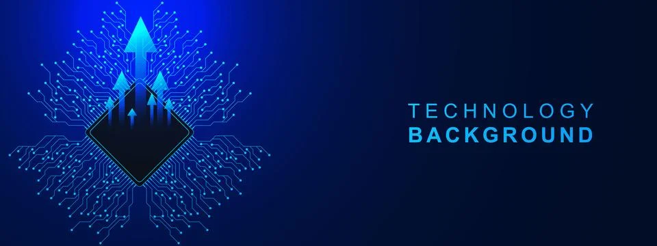 Abstract technology background with circuit board, microchip and up arrow Stock Illustration