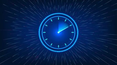 Abstract technology background a clock with light rays emerging from behind.. Ilustração Stock